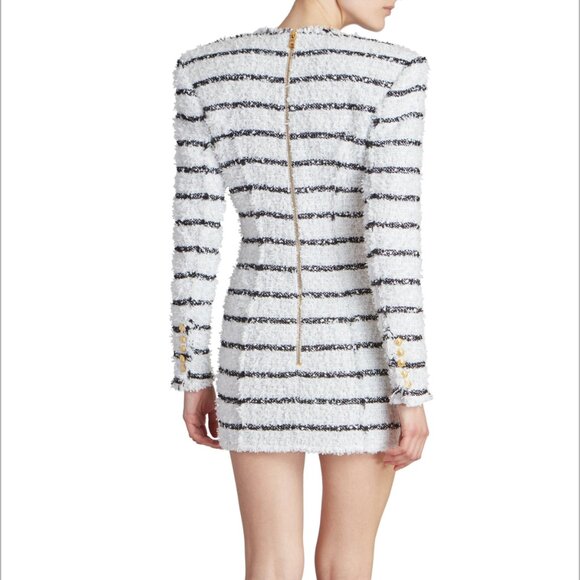NEW WITH TAGS!!! BALMAIN Striped Tweed Minidress WHITE/BLACK Size 40FR 8US - Picture 9 of 11